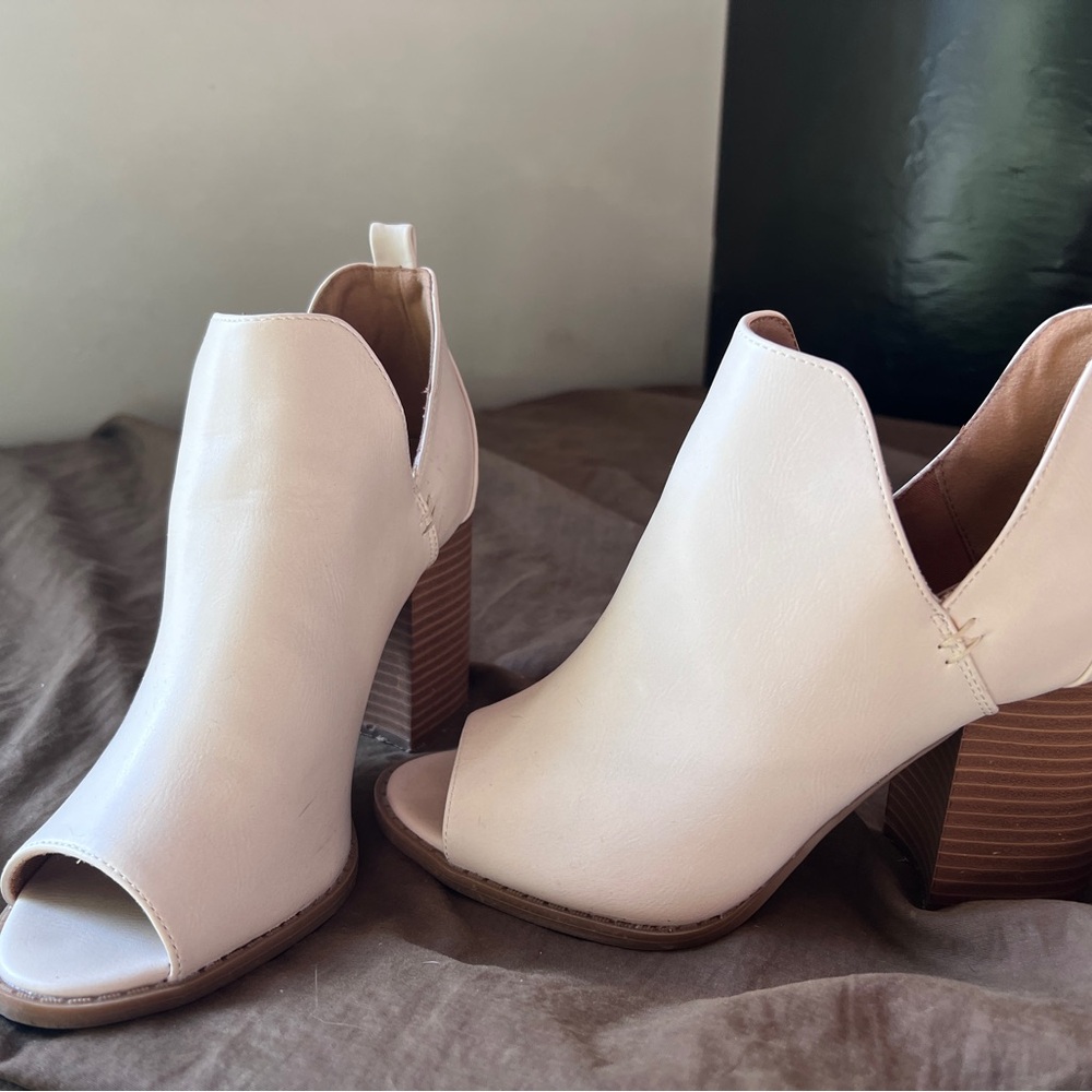 Elegant Bone color Peep-Toe Ankle Boots